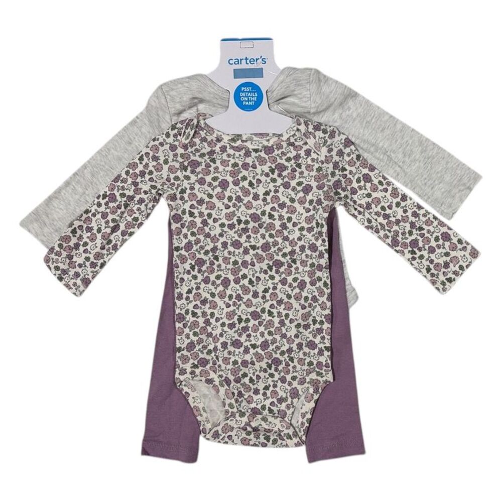 Carter's Girls Long Sleeve Bodysuit & Pant Set, 3 Piece - Purple